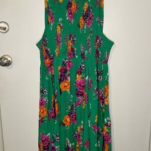 Torrid Green Floral Dress with Purple and Orange Accents